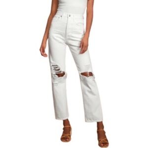 Agolde Women's High Rise White Distressed Jeans